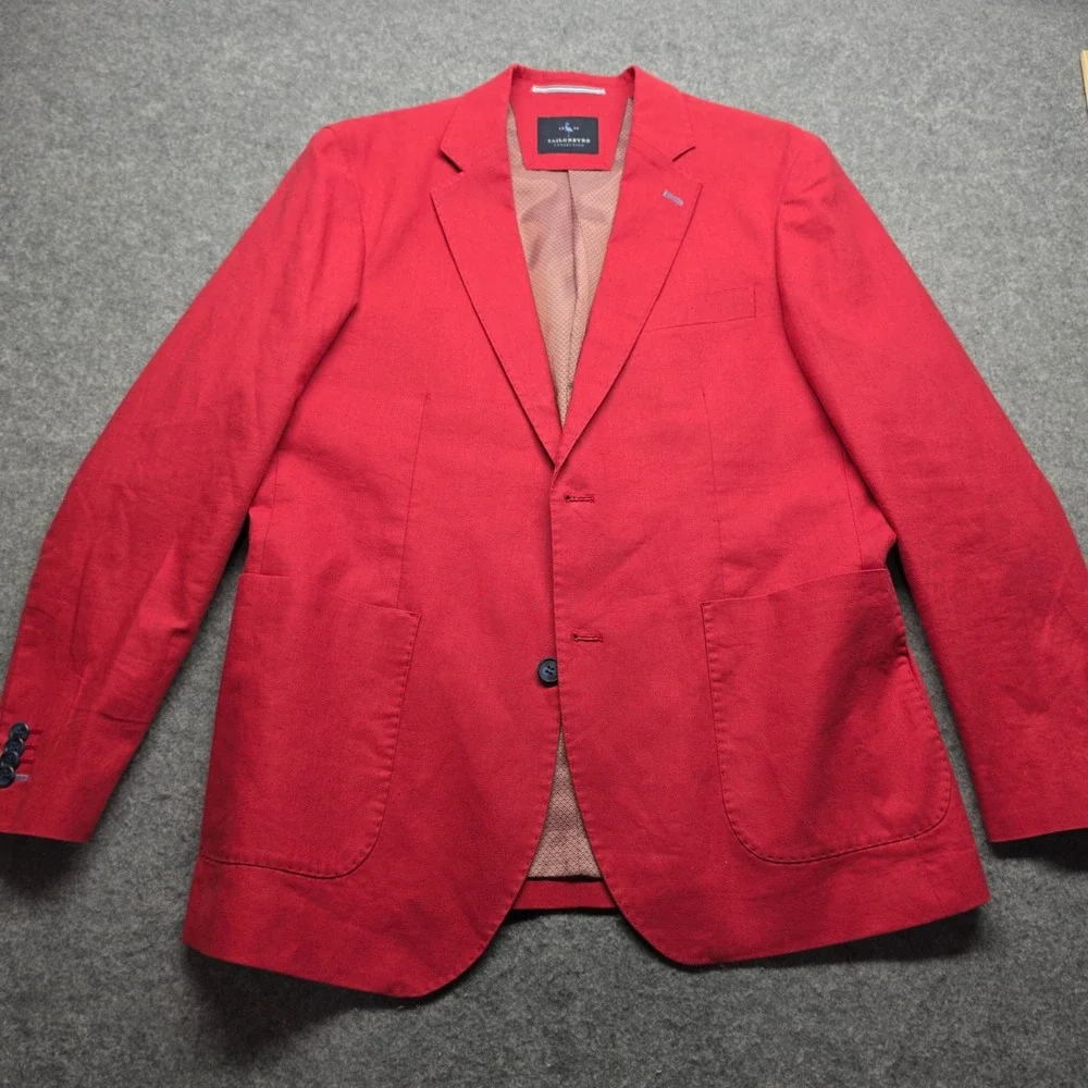 TailorByrd Red Linen Blend Nantucket Preppy Two Button Blazer Sport Jacket 42R